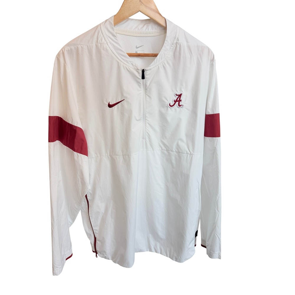 Nike Alabama Crimson Tide On-Field Quarter Zip Windshirt Jacket White Mens Lg
